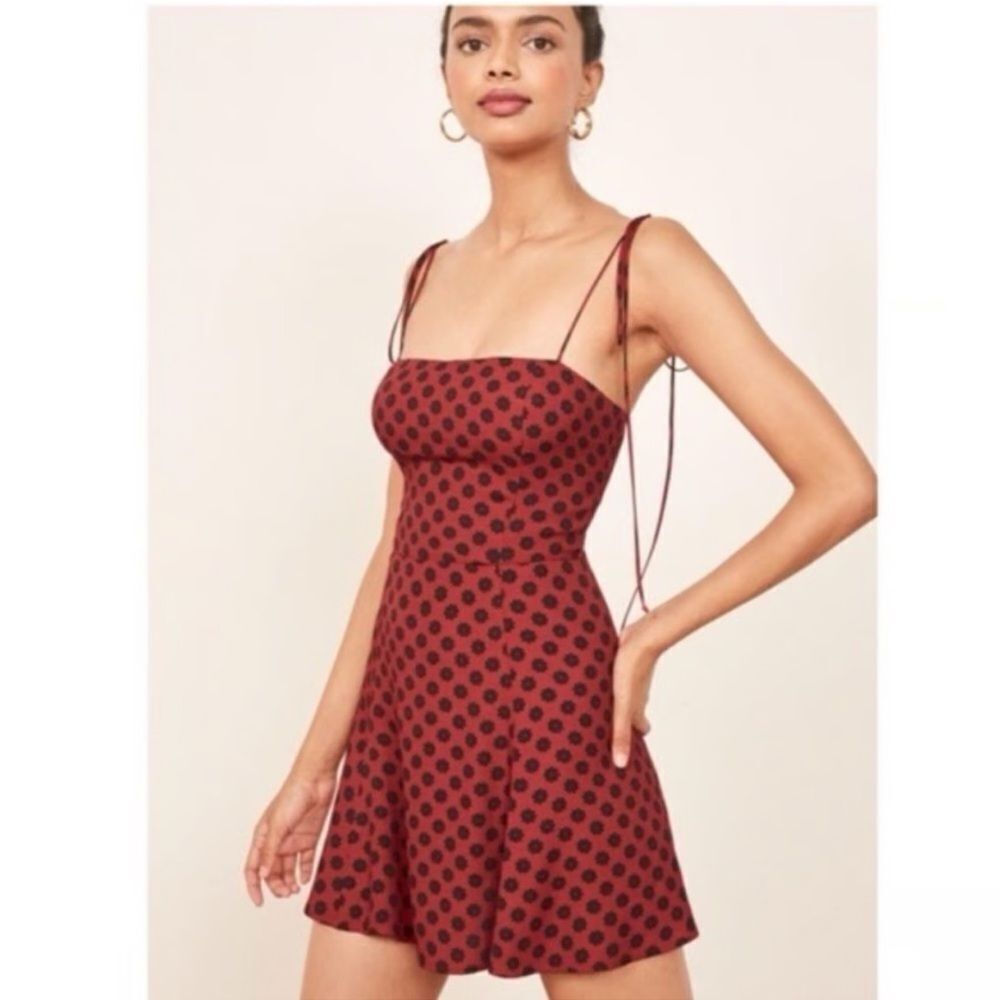 Reformation Presley Red and Black Floral mini Dress size 2